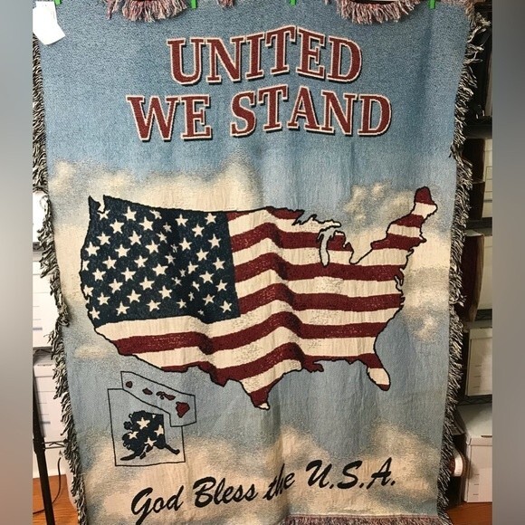 NWT Vintage Manual Woodworkers Weavers United We Stand God Bless The USA Blanket - Picture 12 of 12
